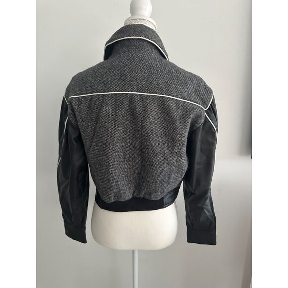 LAMARQUE Gray Wool Black Leather Bomber Biker Jacket Size Small NEW NWT - Picture 4 of 9